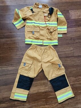 Kids Firefighter Halloween Yellow Costume Jacket & Pants, Dress-up, Size 5/6